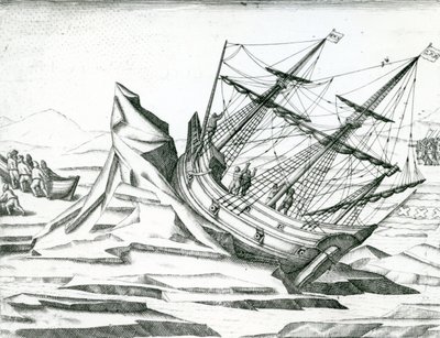 Sailing ship stranded on Iceberg, Illustration from 